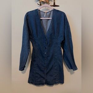 Free People Light Blue Denim Top